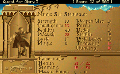 Quest for Glory I: So You Want to Be A Hero screenshot character screen