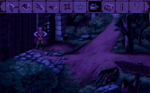 Quest for Glory I: So You Want to Be A Hero screenshot menu bar nighttime